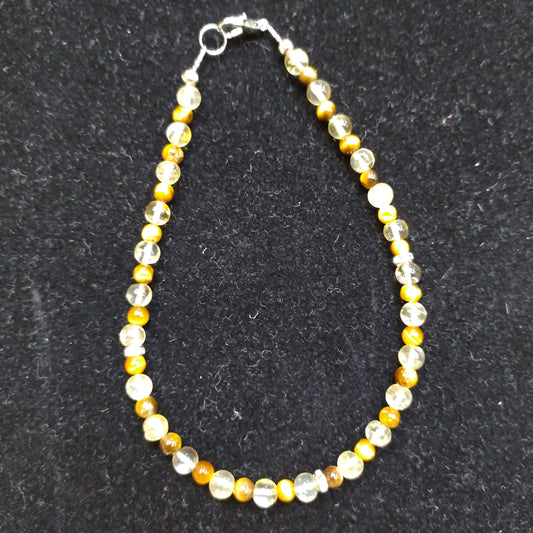 Bracelet de cheville en œil de tigre et citrine