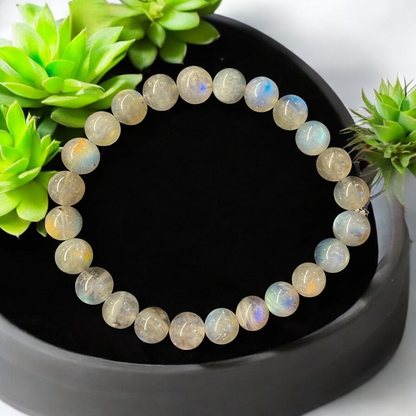 Bracelet en labradorite qualité classique: perles de 6, 8 ou 10 mm avec ou sans breloques