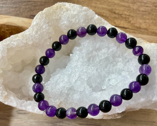 Bracelet améthyste + Tourmaline noire