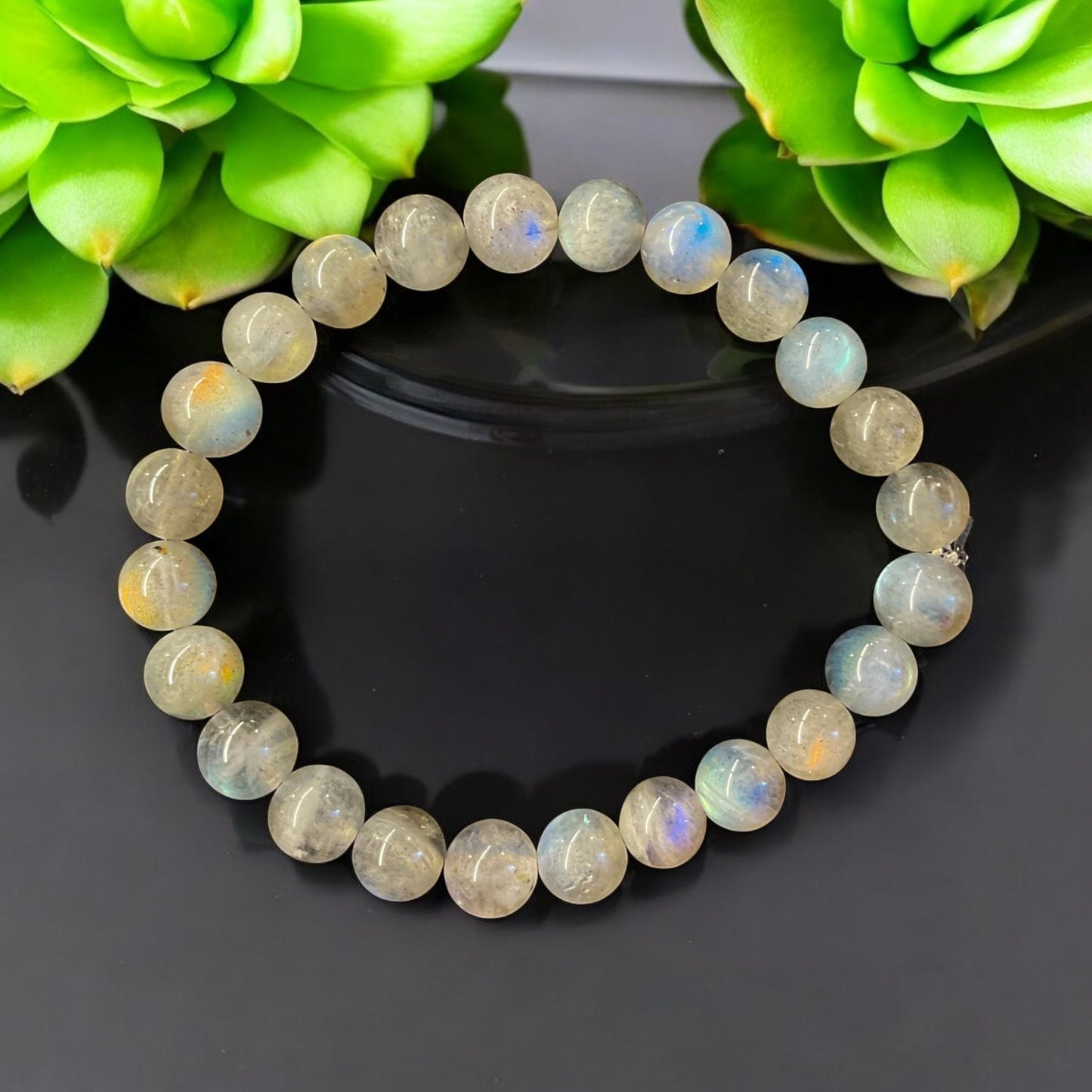 Bracelet en labradorite qualité classique: perles de 6, 8 ou 10 mm avec ou sans breloques