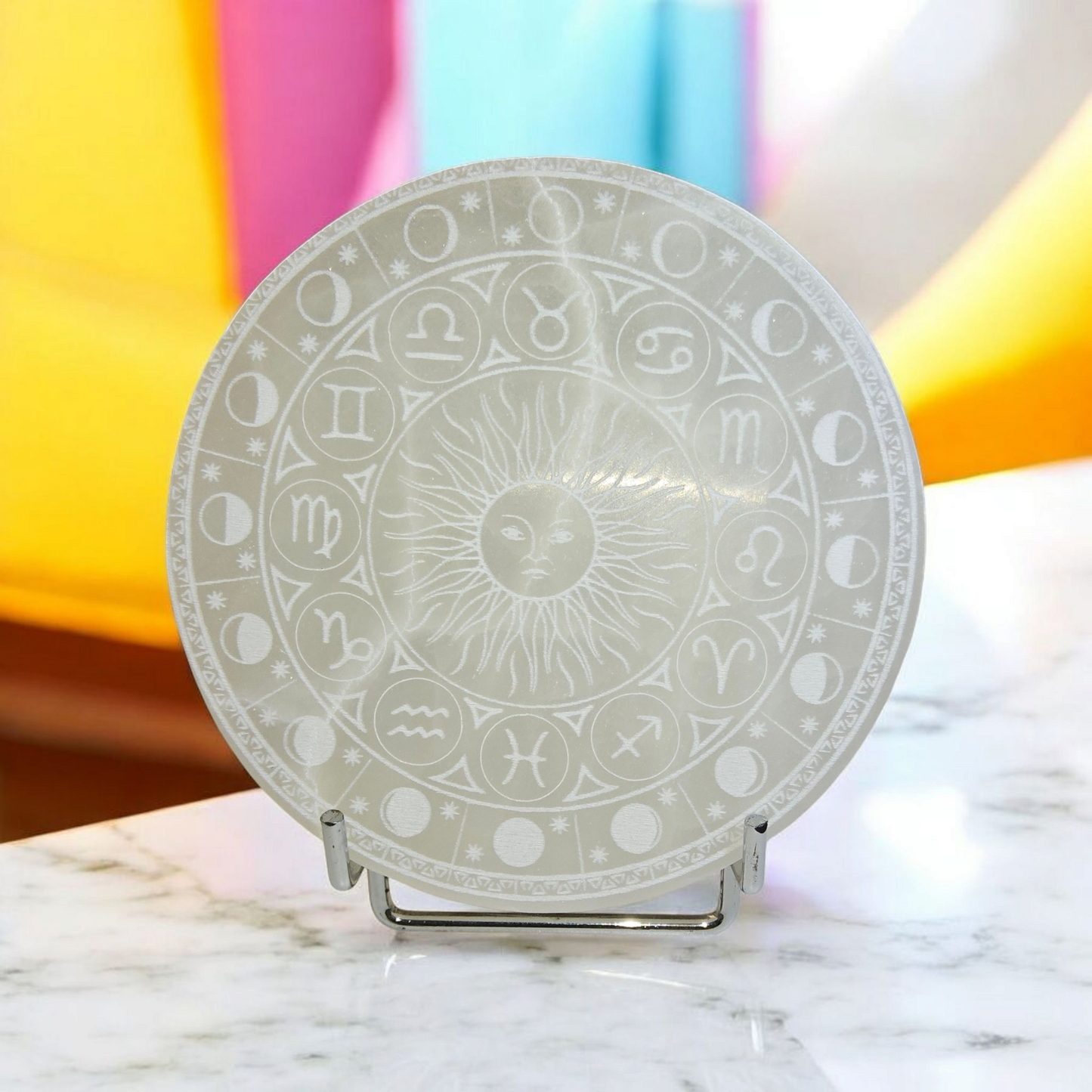 Sélénite du Maroc plaque cœur ou ronde 14cm
