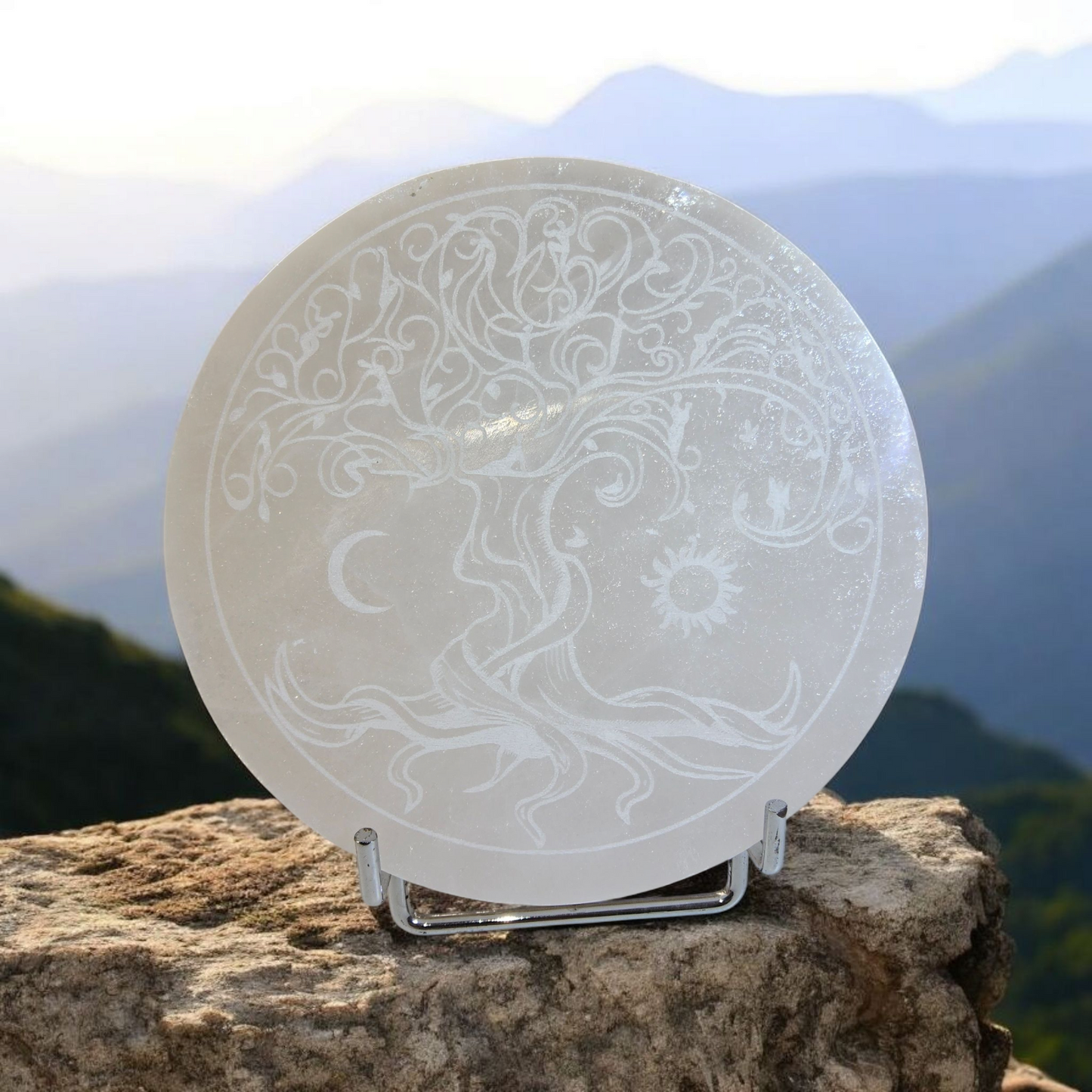 Sélénite du Maroc plaque cœur ou ronde 14cm