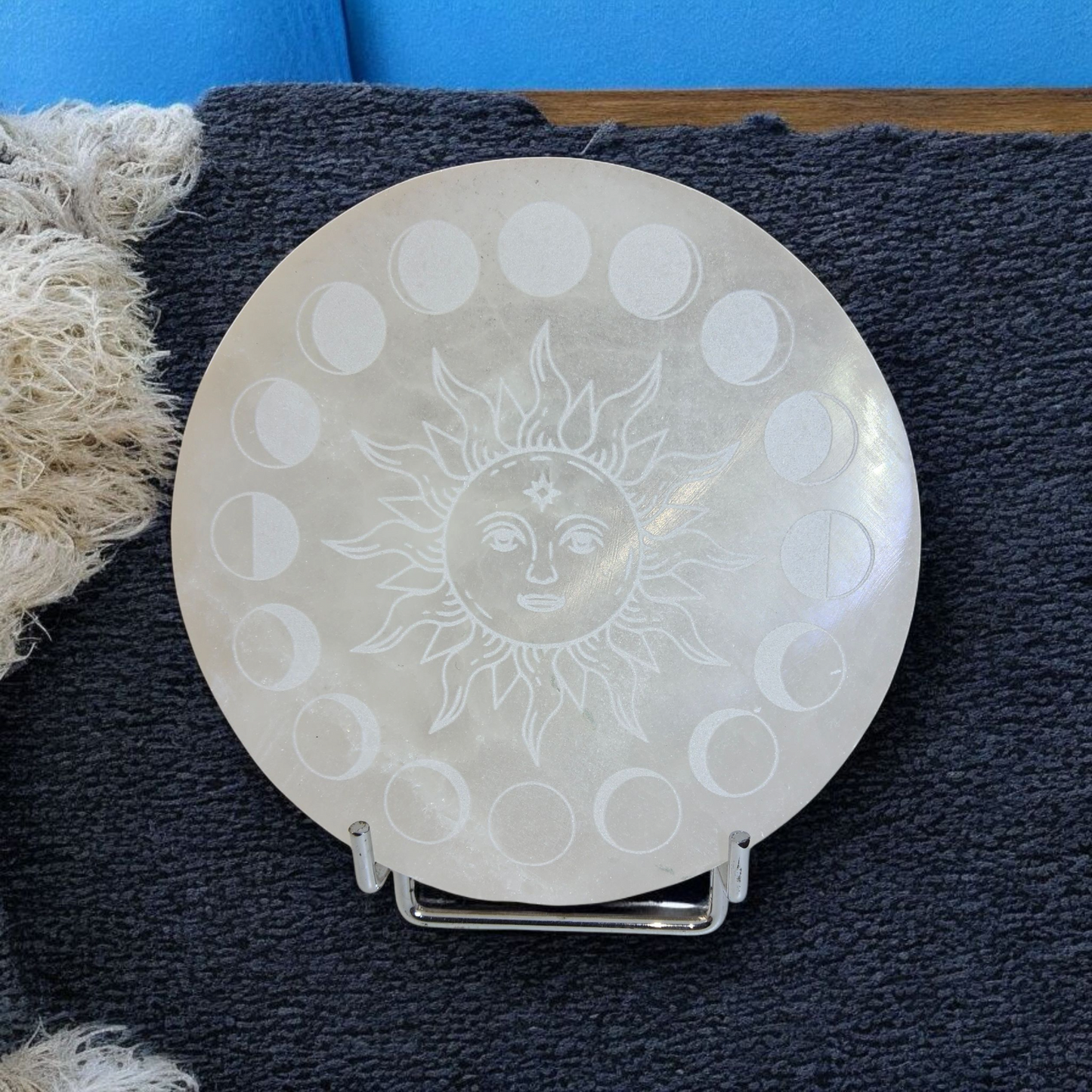 Sélénite du Maroc plaque cœur ou ronde 14cm