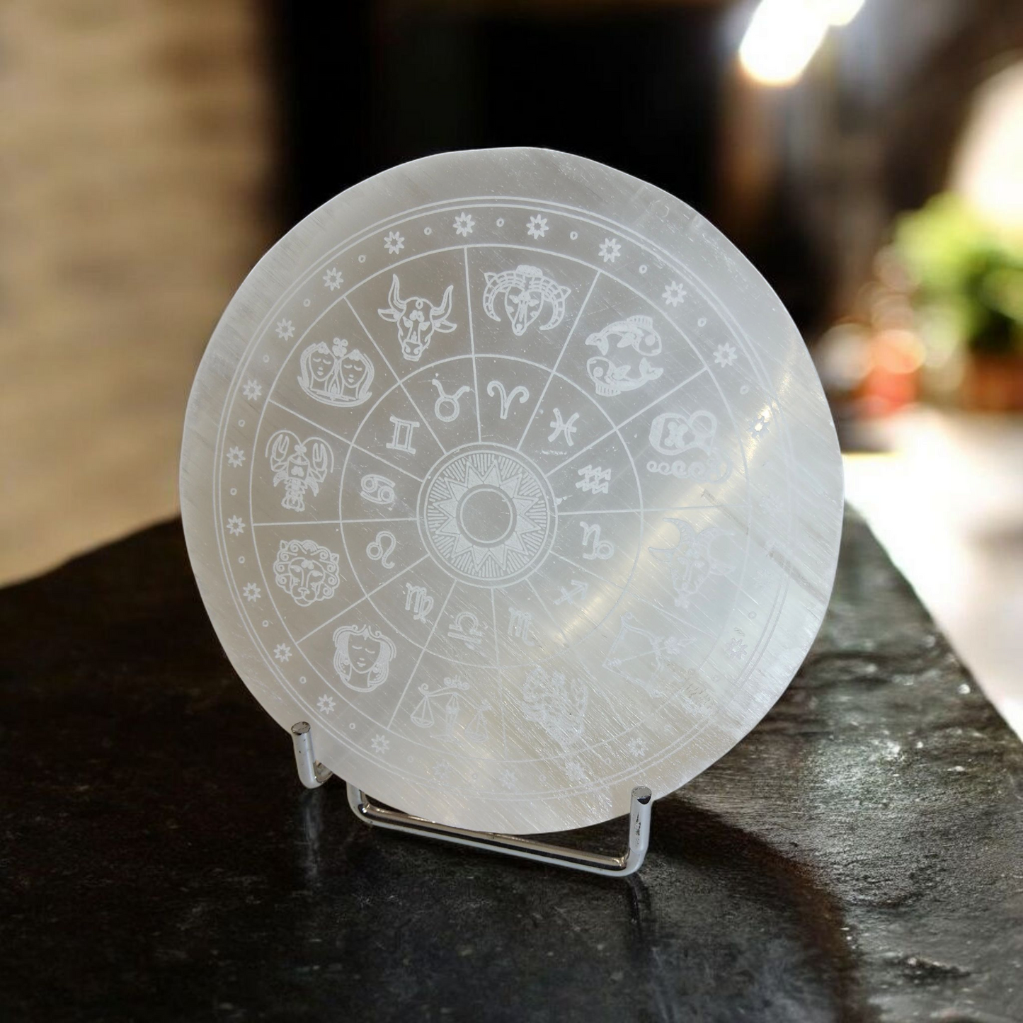 Sélénite du Maroc plaque cœur ou ronde 14cm