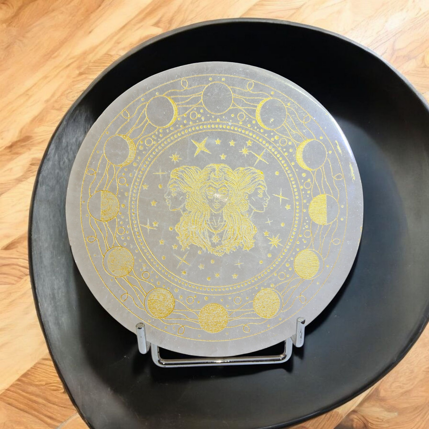 Sélénite du Maroc plaque cœur ou ronde 14cm
