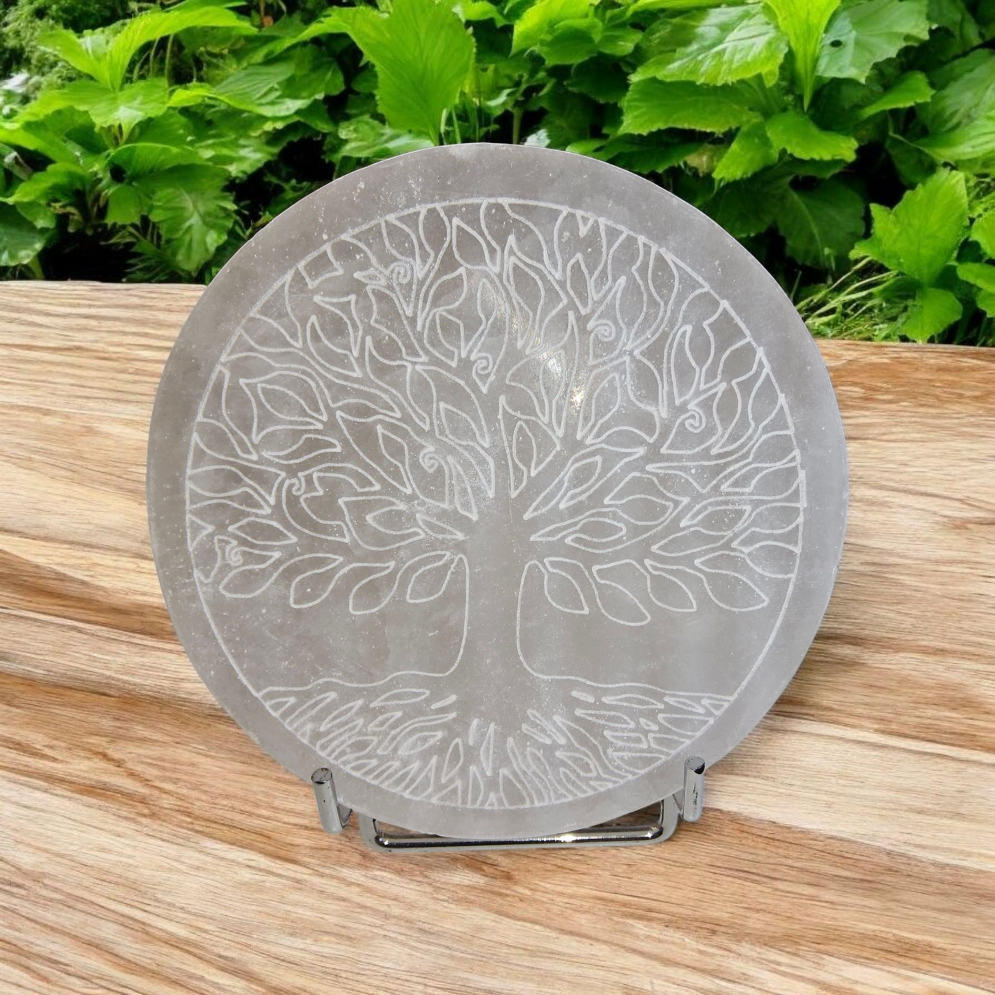 Sélénite du Maroc plaque cœur ou ronde 14cm