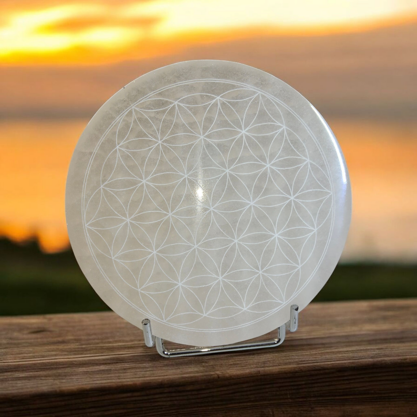Sélénite du Maroc plaque cœur ou ronde 14cm