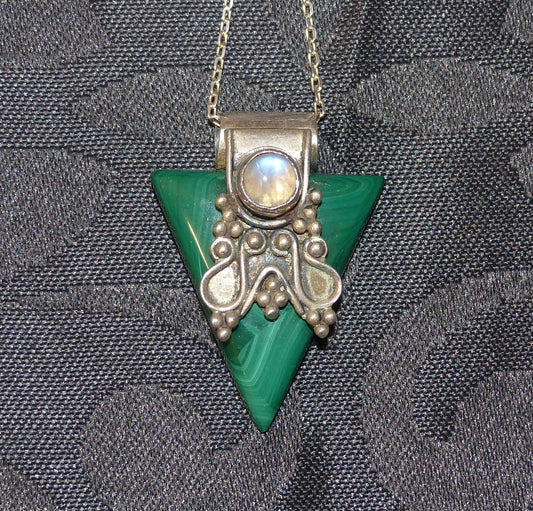 Pendentif malachite et pierre de lune
