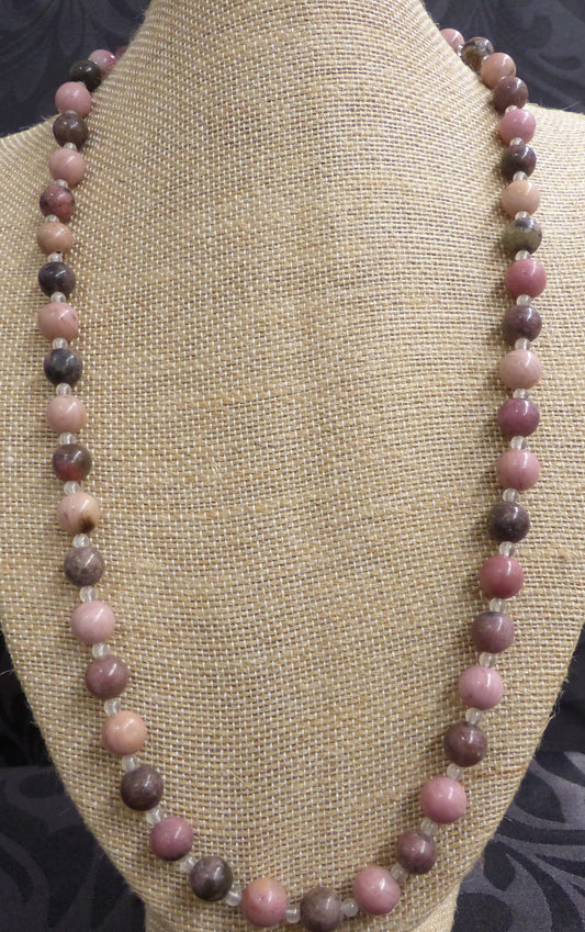 Collier sautoir en rhodonite de 56cm en perles de 8mm