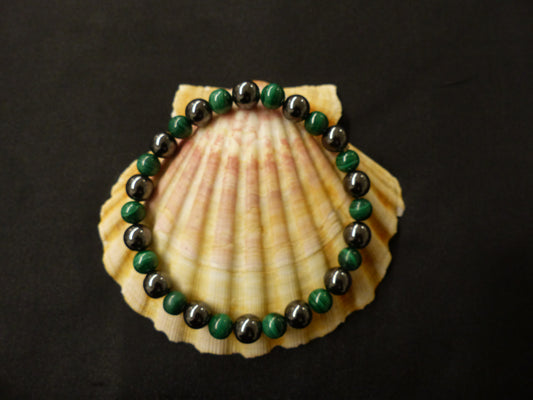 Bracelet homme en malachite et magnétite perles de 8mm