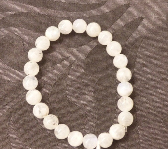 Bracelet en pierre de lune blanche (péristérite) qualité extra, perles de 6mm ou 8mm