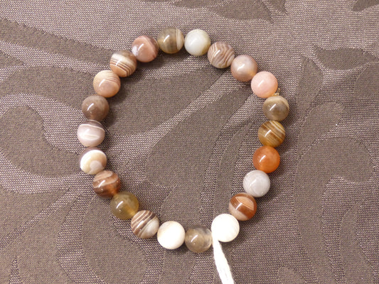 Bracelet en agate du Botswana perles de 8 mm ou 10 mm