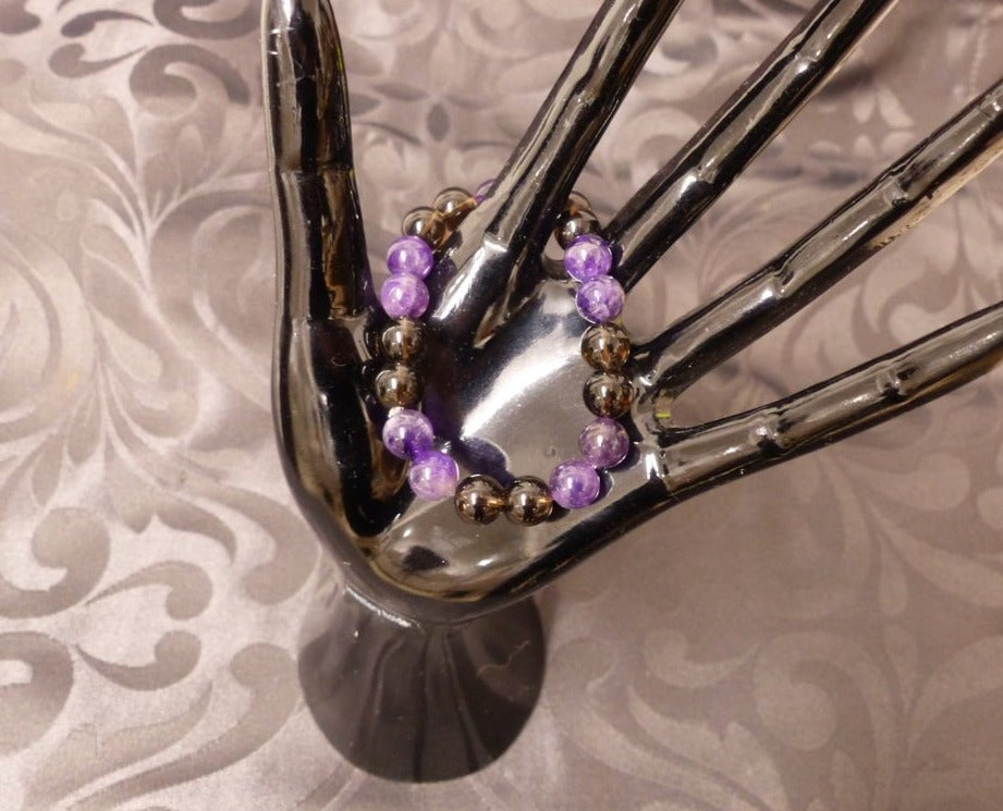 Bracelet ado en quartz fumé et améthyste 8mm