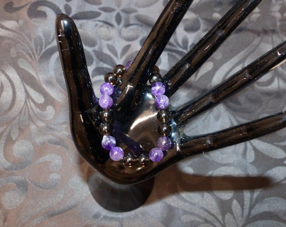 Bracelet ado en quartz fumé et améthyste 8mm