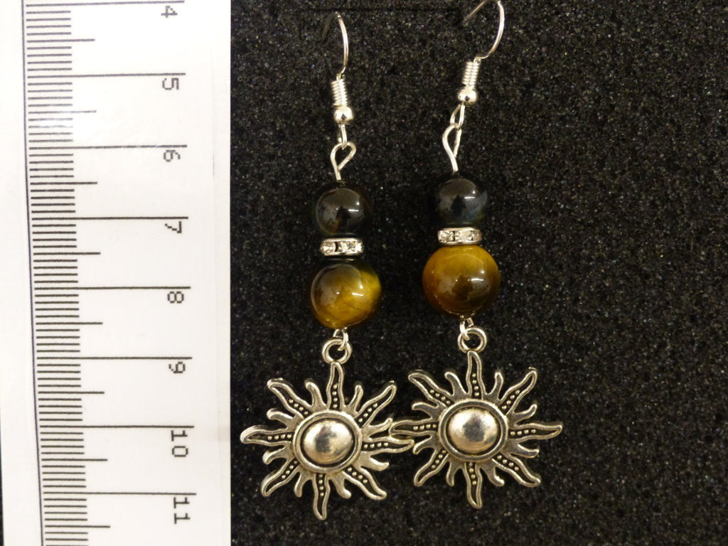 Boucles d'oreilles en œil de tigre et œil de faucon