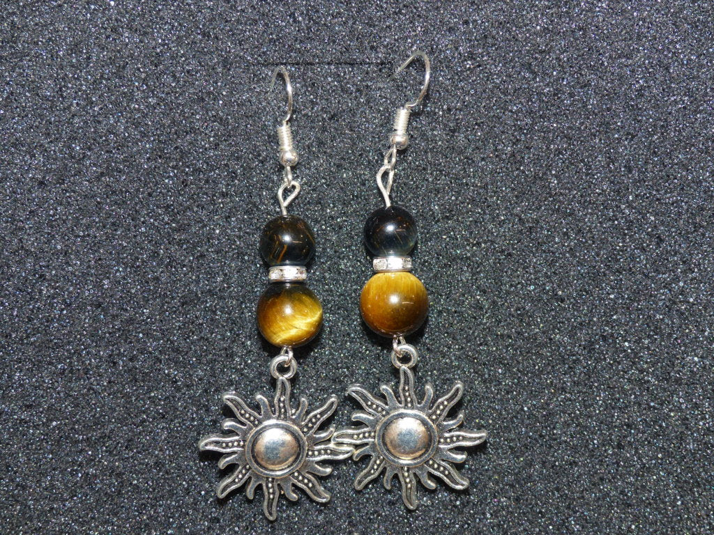 Boucles d'oreilles en œil de tigre et œil de faucon