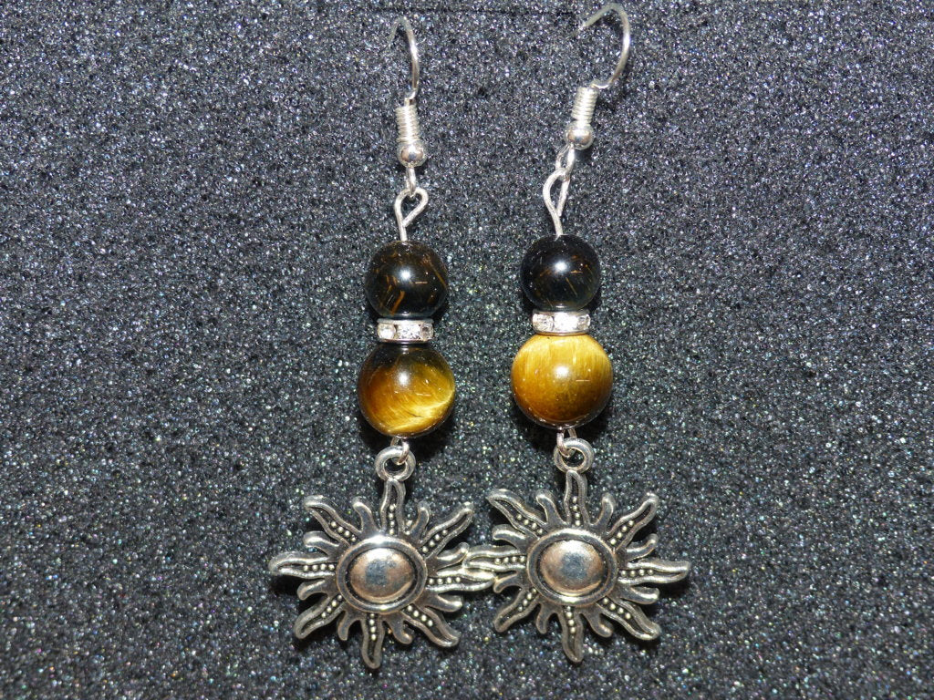 Boucles d'oreilles en œil de tigre et œil de faucon