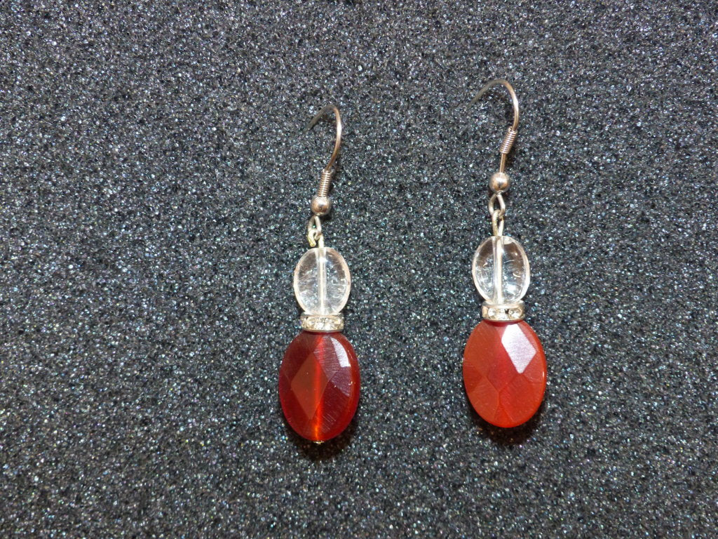 Boucles d'oreilles en cornaline facettée et cristal de roche