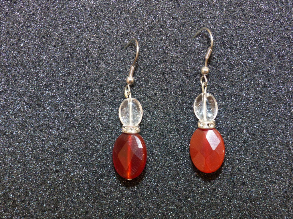 Boucles d'oreilles en cornaline facettée et cristal de roche