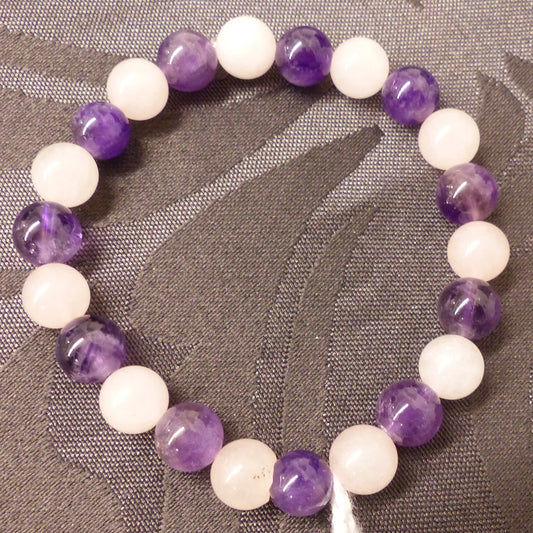 Bracelet améthyste et quartz rose 18cm