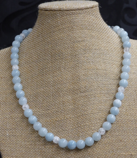 Collier en aigue-marine et quartz craquelé de 42cm