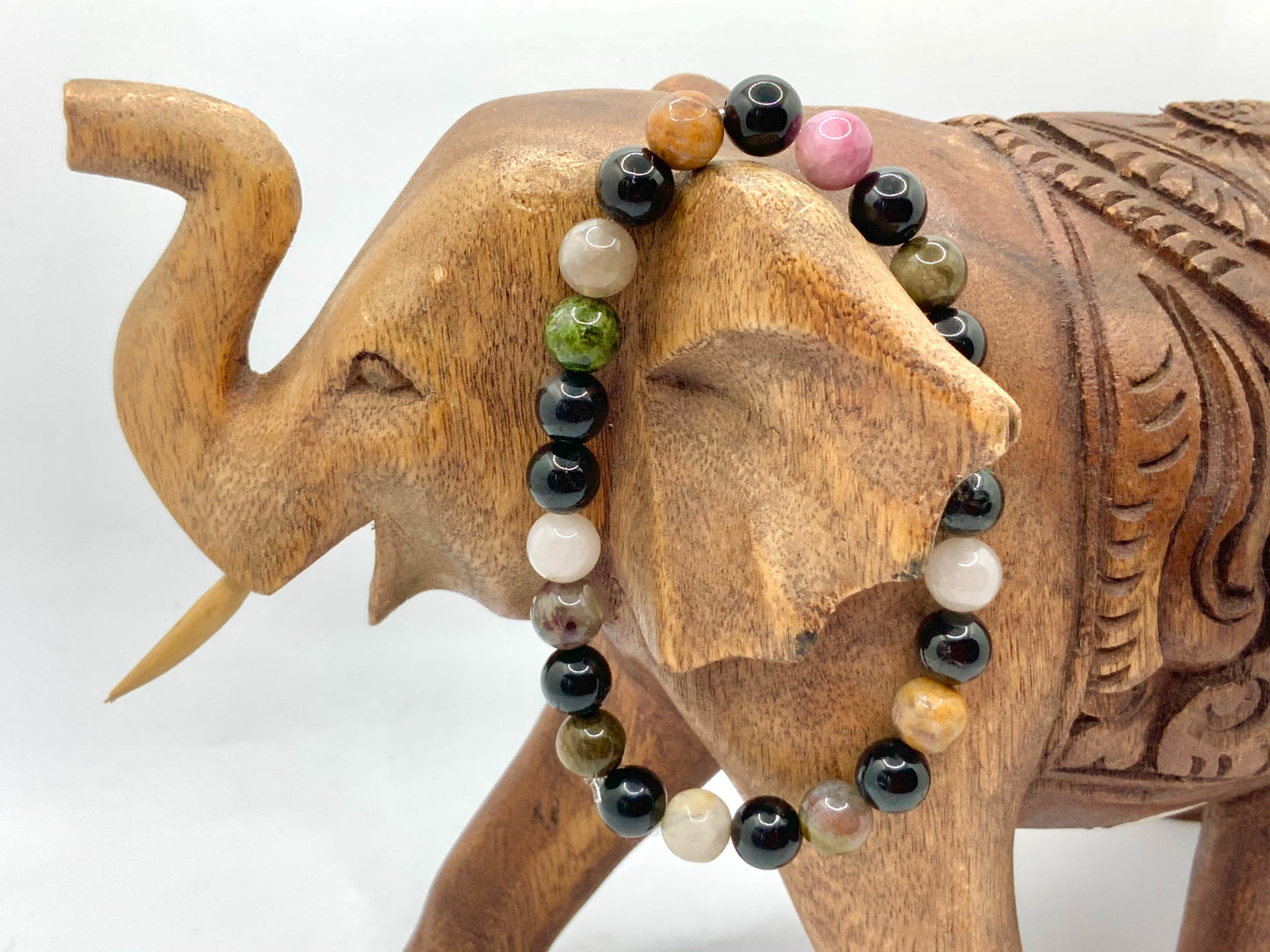 Bracelet en tourmaline multicolore, en perles de 8 ou 10 mm