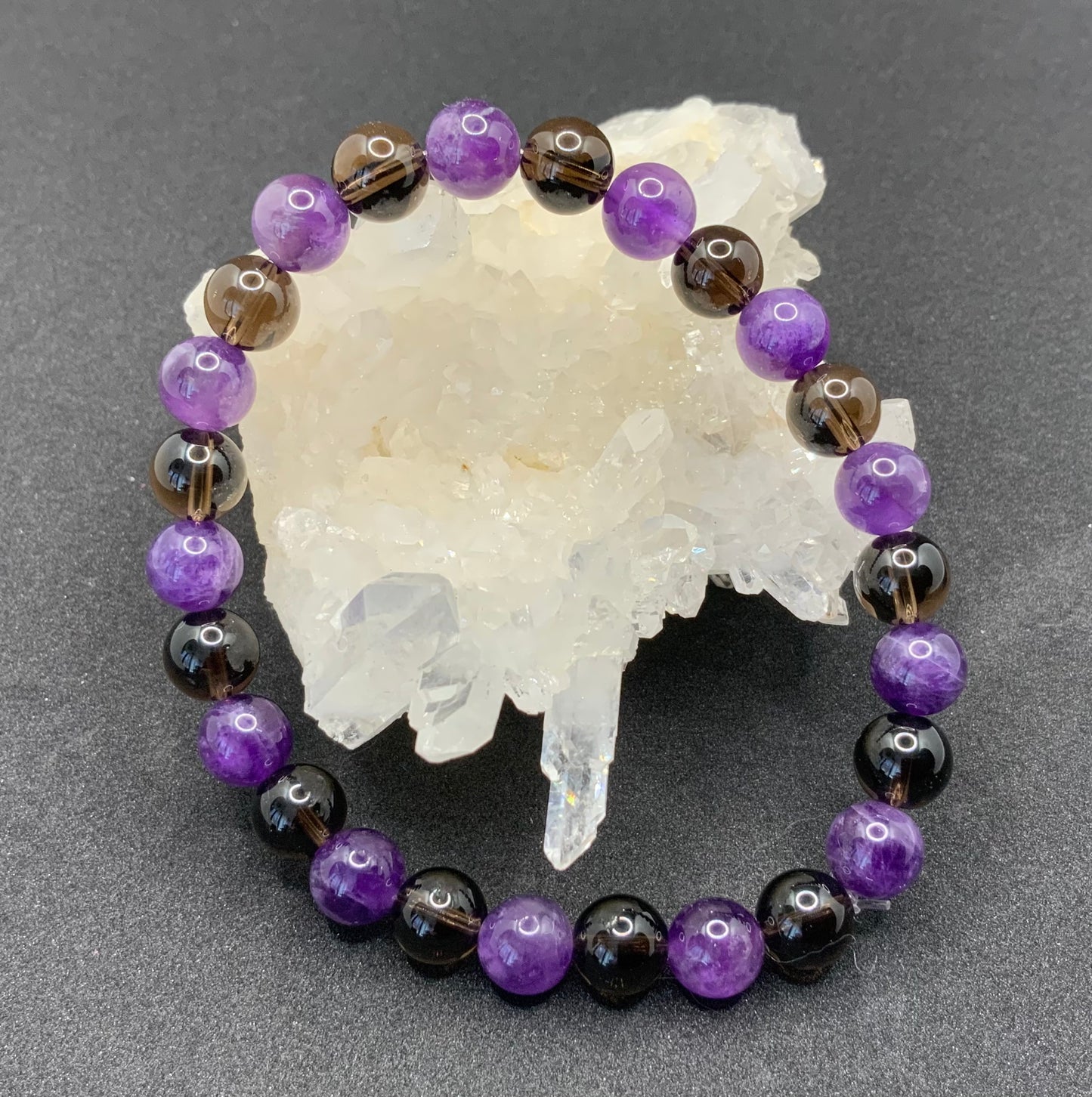 Bracelet en améthyste et quartz fumé en perles 8 mm
