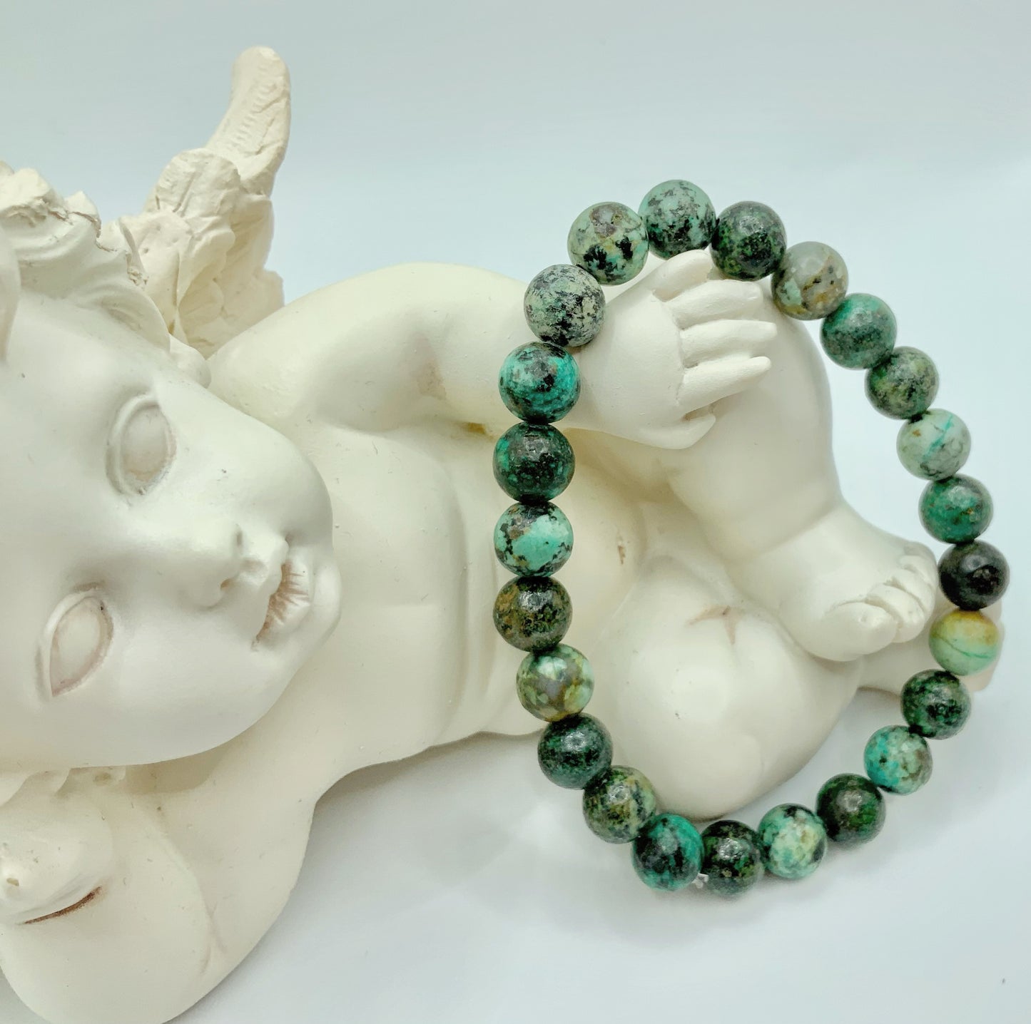 Bracelet en turquoise d’Afrique, en perles de 8 mm, avec ou sans hématite.