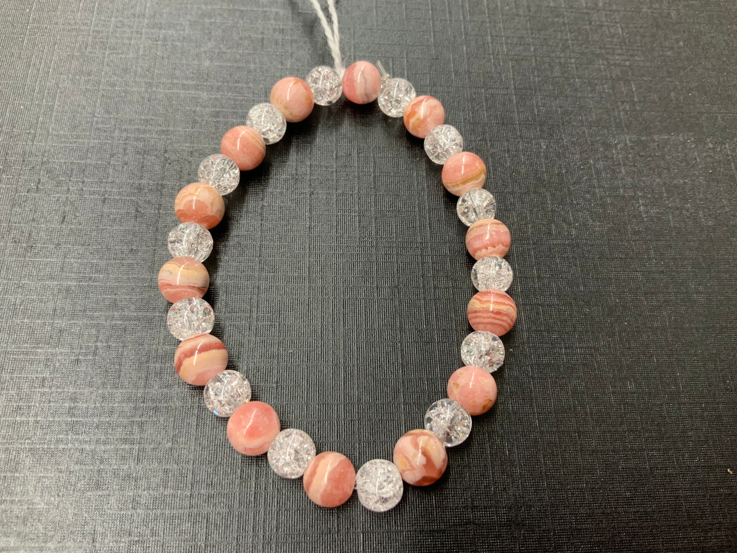 Bracelets en rhodochrosite, qualité extra, 7 ou 8 mm avec ou sans cristal de roche craquelé