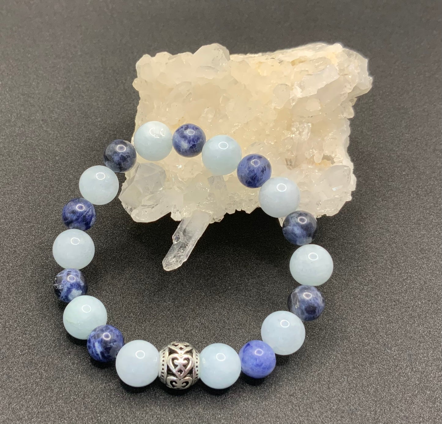 Bracelet en aigue marine et sodalite, perles 8 et 10 mm