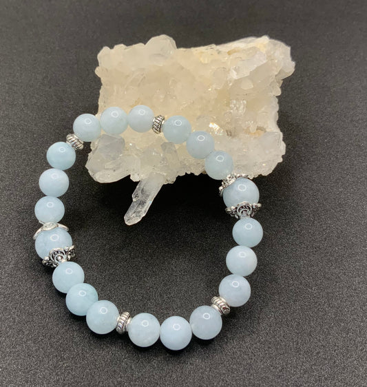 Bracelet en aigue marine perles 6 mm, 8 mm ou 10 mm