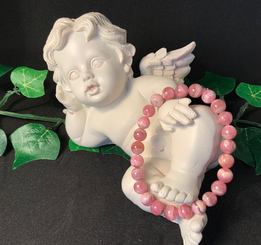 Bracelets en rhodochrosite, qualité extra, 7 ou 8 mm avec ou sans cristal de roche craquelé