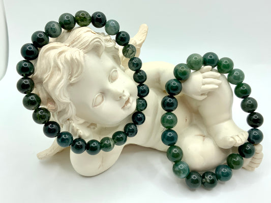 Bracelet en agate mousse, perles de 6, 8 ou 10 mm