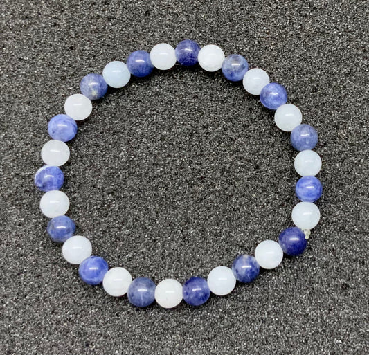 Bracelet en aigue marine et sodalite en 6, 8mm ou 10 mm