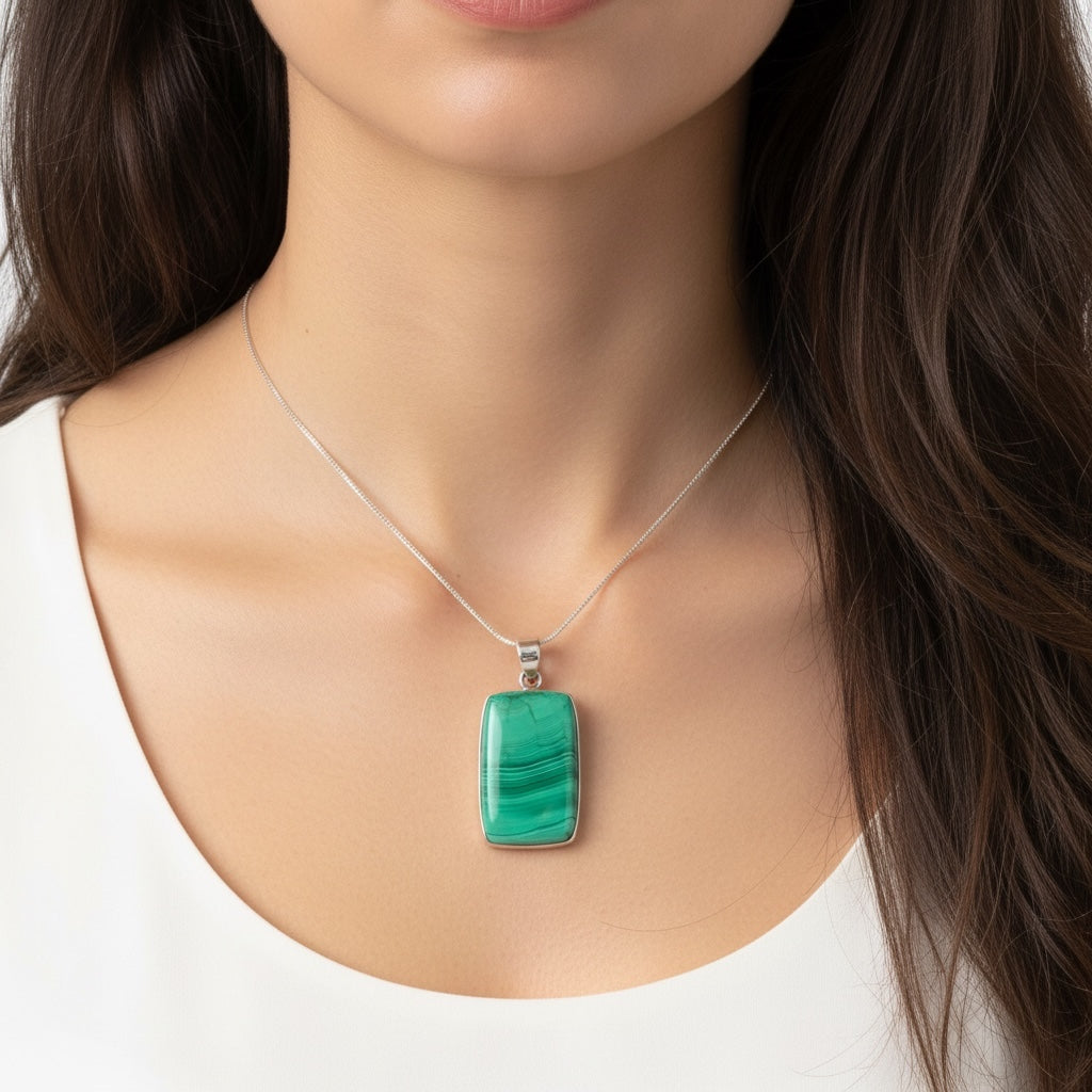 Pendentif en malachite, sertis argent 925