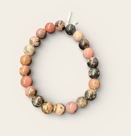 Bracelet en rhodonite perles 8 mm, avec ou sans breloques
