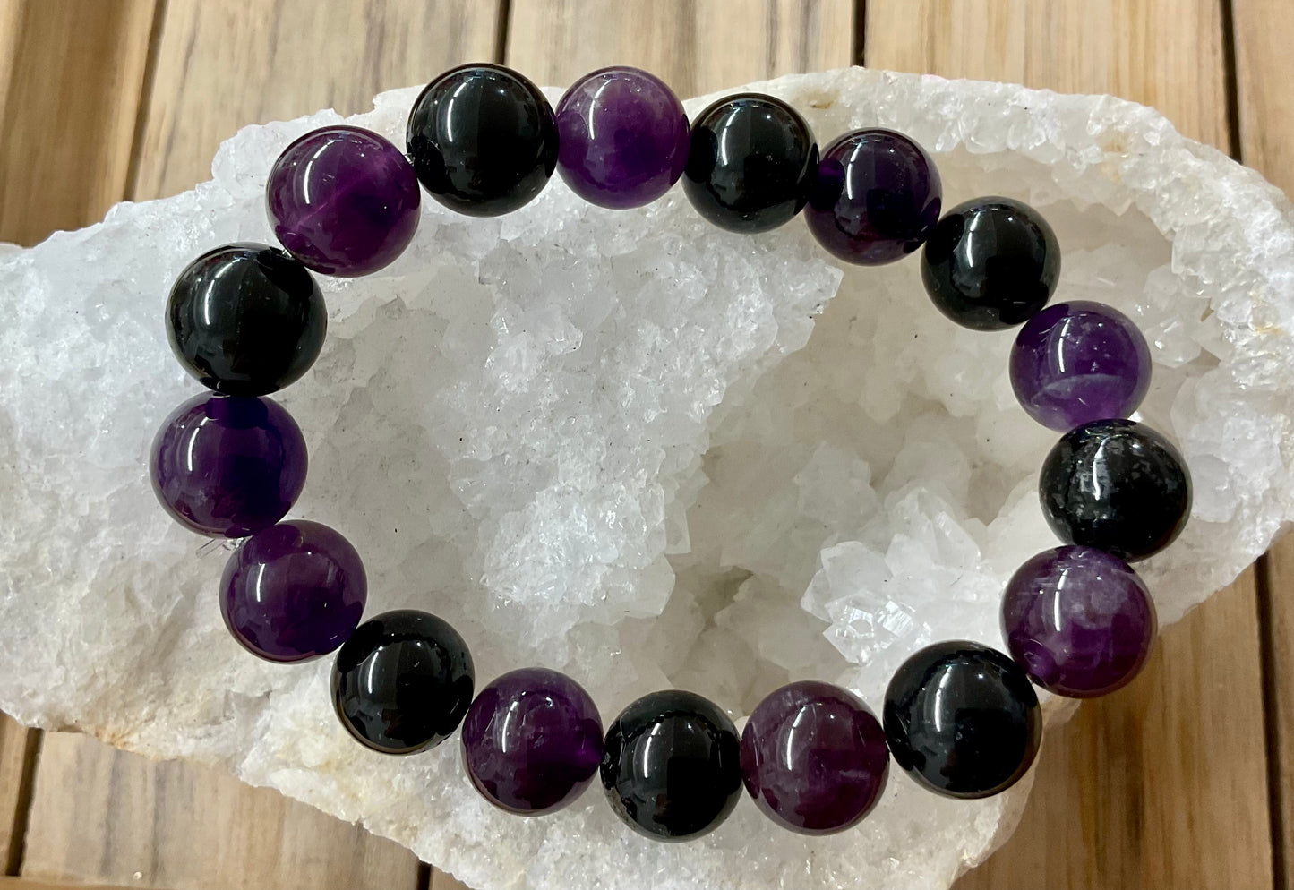 Bracelet améthyste + Tourmaline noire