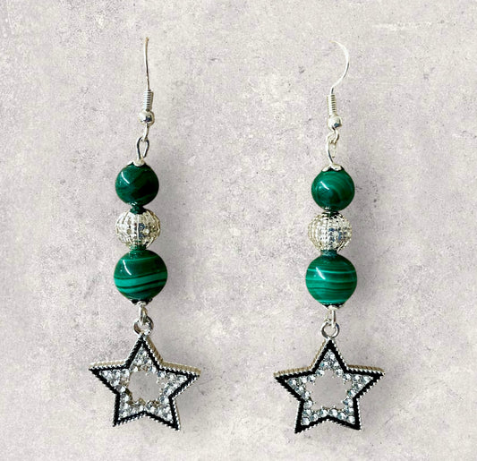 Boucles d’oreilles en malachite, crochets en argent