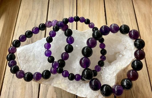Bracelet améthyste + Tourmaline noire
