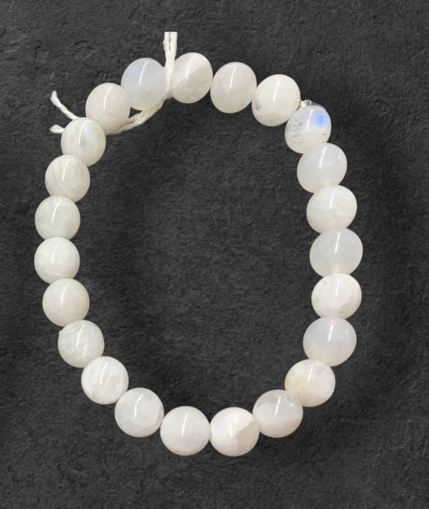 Bracelet en pierre de lune blanche (péristérite) qualité extra,  perles de 6mm ou 8mm