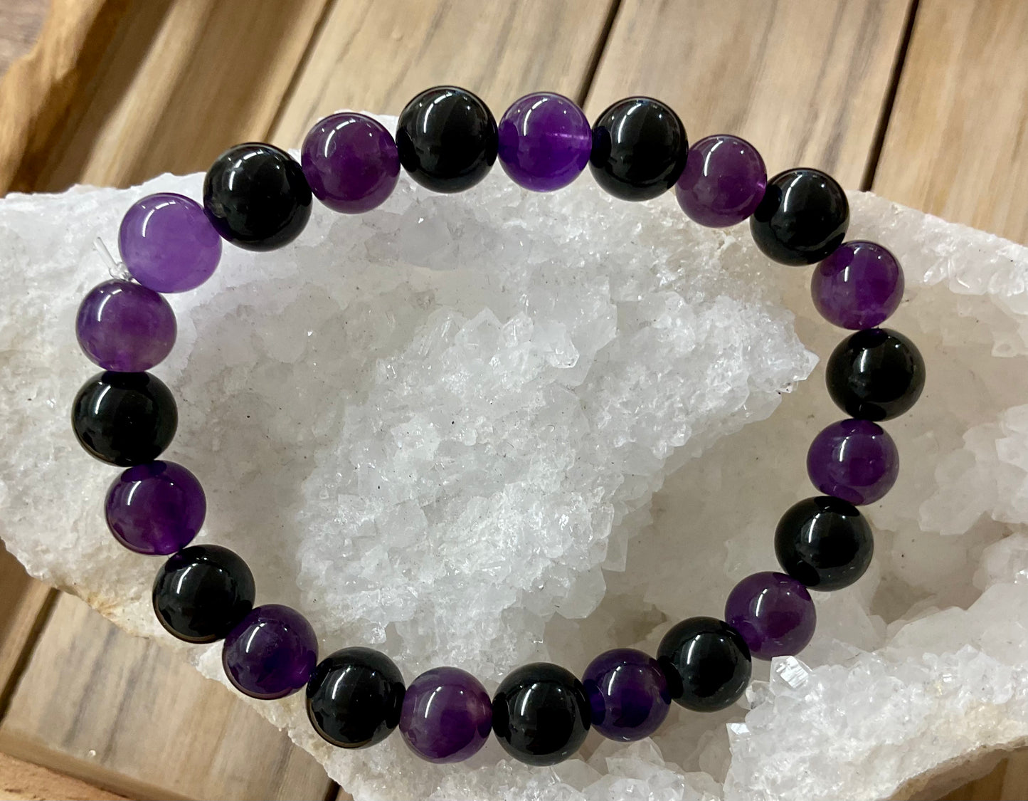 Bracelet améthyste + Tourmaline noire