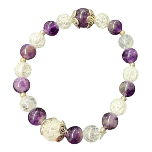Bracelet améthyste et cristal de roche craquelé