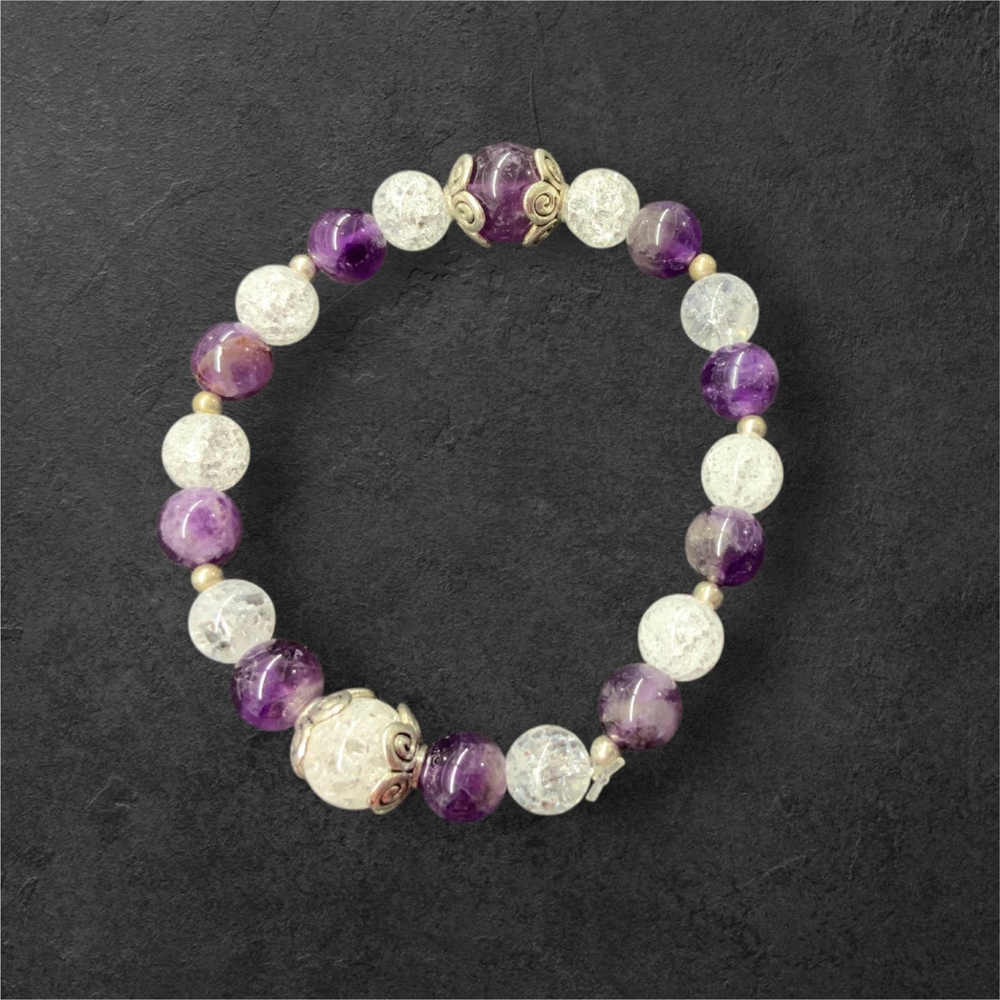 Bracelet améthyste et cristal de roche craquelé