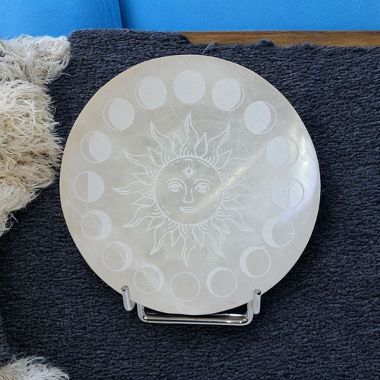 Sélénite du Maroc plaque cœur ou ronde 14cm