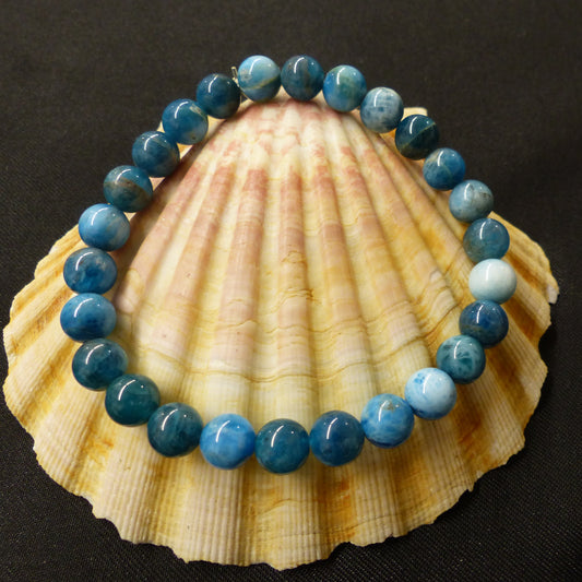 Bracelet en apatite bleue, qualité extra , perles 8mm