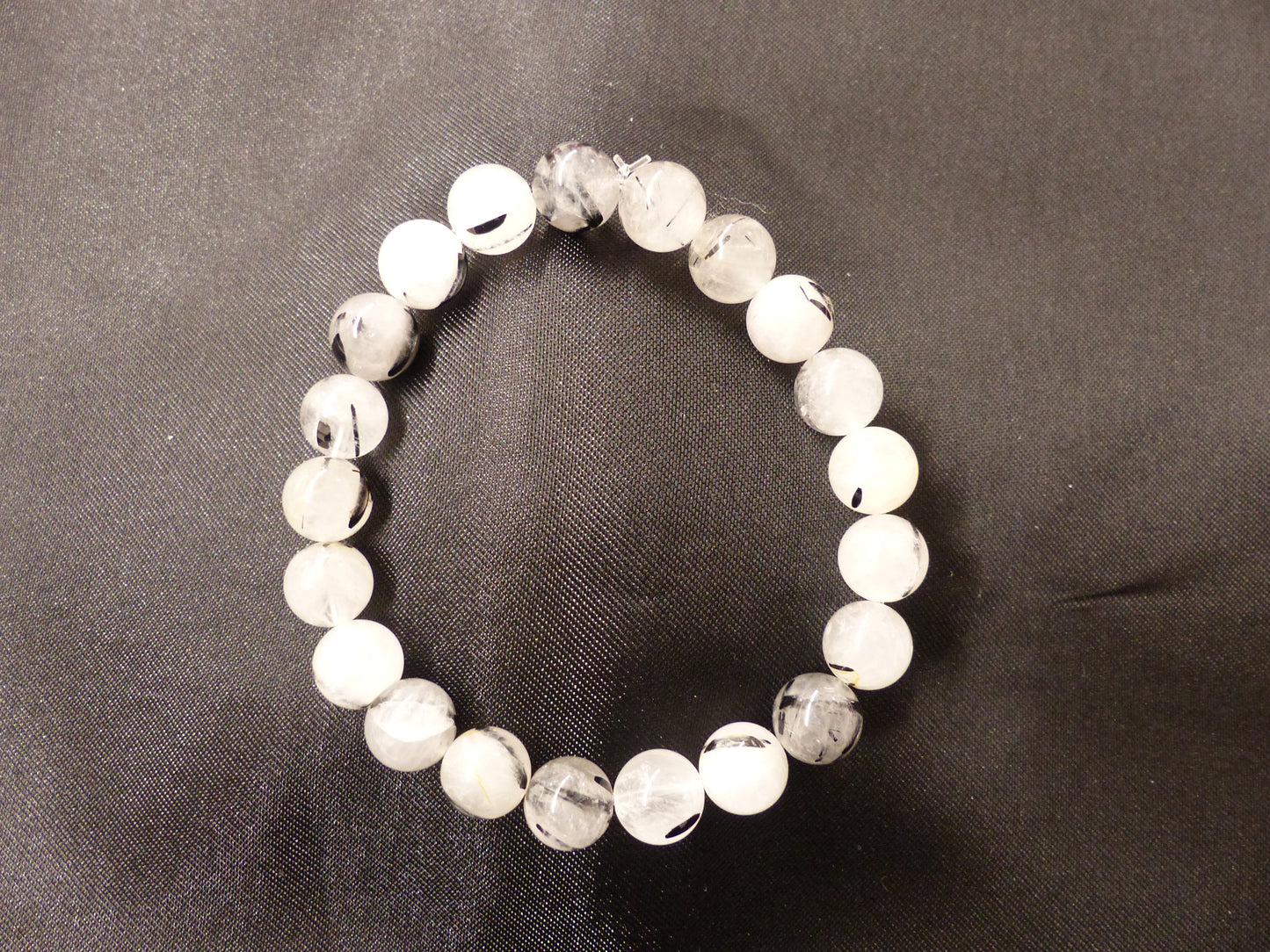 Bracelet en quartz tourmaline, perles 8 mm