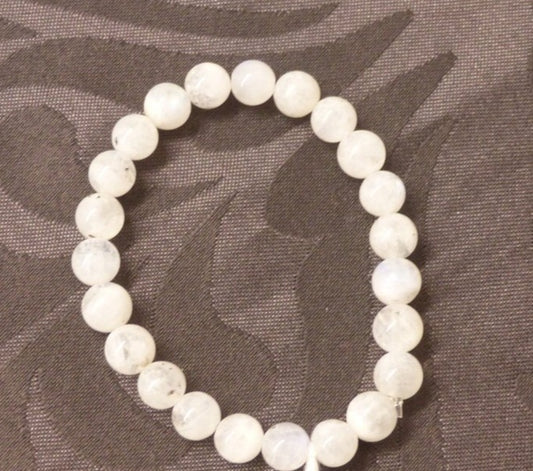 Bracelet en pierre de lune blanche (péristérite) qualité extra,  perles de 6mm ou 8mm