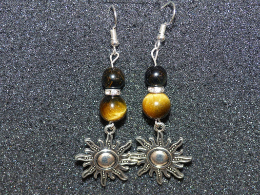 Boucles d'oreilles en œil de tigre et œil de faucon