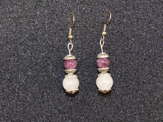 Boucles d'oreilles en quartz rose et lépidolite