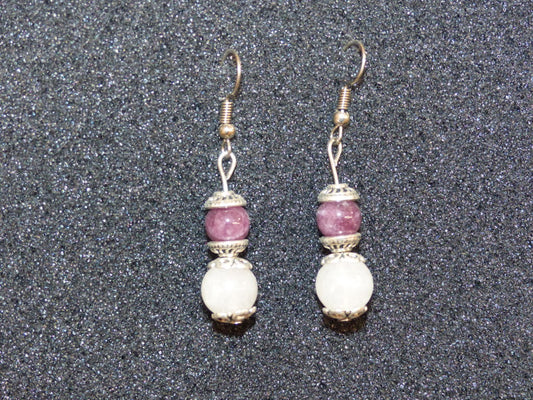 Boucles d'oreilles en quartz rose et lépidolite